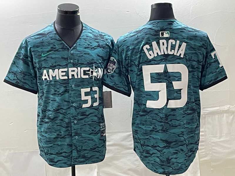 Men%27s Texas Rangers #53 Adolis Garcia Number Teal 2023 All Star Stitched Baseball Jersey->toronto blue jays->MLB Jersey